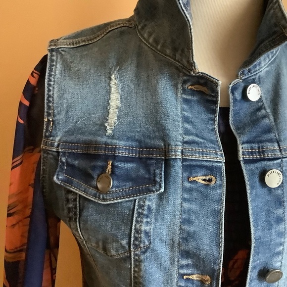 C'EST TOI Black Label Blue Distressed Denim Vest Size M - Picture 5 of 16